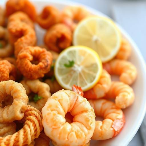 Frittura di paranza con calamari, gamberi, alici e verdure pastellate servita con spicchio di limone