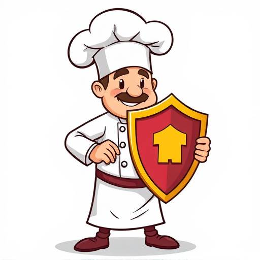 Illustrazione di un cuoco che protegge i dati con uno scudo.