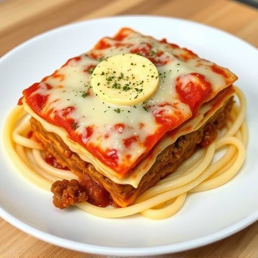 Lasagna al forno con strati di pasta fresca, rag&ugrave; di carne, besciamella e parmigiano grattugiato