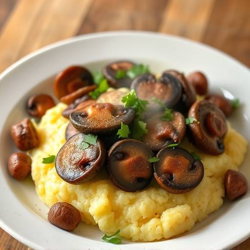 Polenta fumante con funghi porcini saltati in padella e prezzemolo tritato