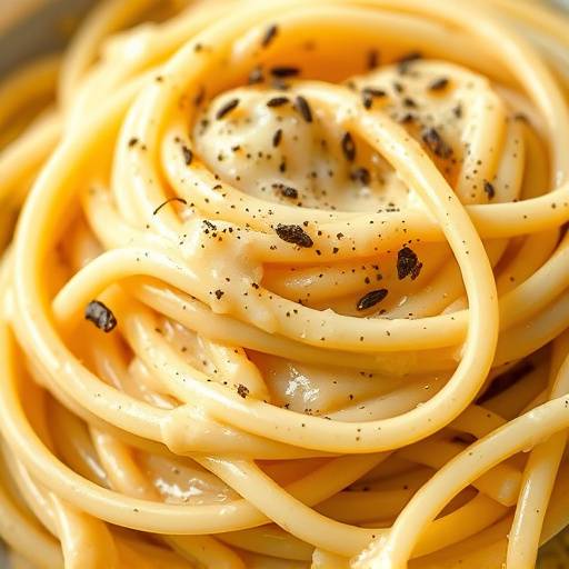 Primo piano di un piatto di spaghetti alla carbonara cremosi, guarnito con pepe nero macinato fresco.