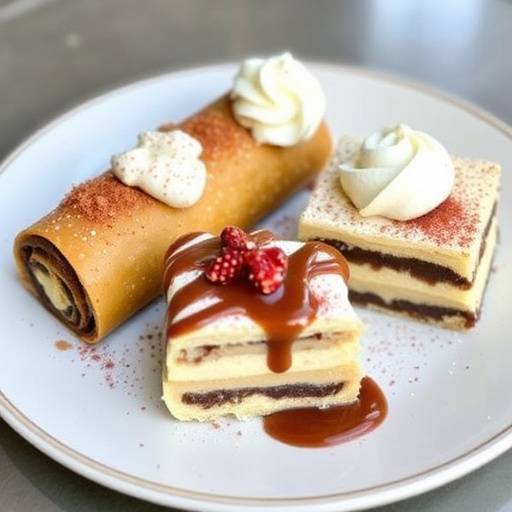 Un assortimento di dolci italiani tradizionali, tra cui cannoli siciliani, pastiera napoletana e tiramis&ugrave;.