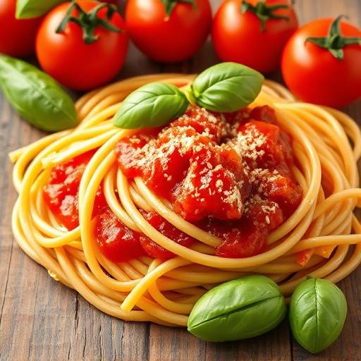 Una tavola imbandita con pasta fresca fatta in casa, sugo di pomodoro e basilico fresco.